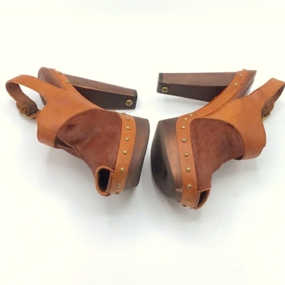 UGG Nicco Auburn Clog Calf Hair Platform Peep Toe Slingback Shoe Size 6.5 - Picture 10 of 13